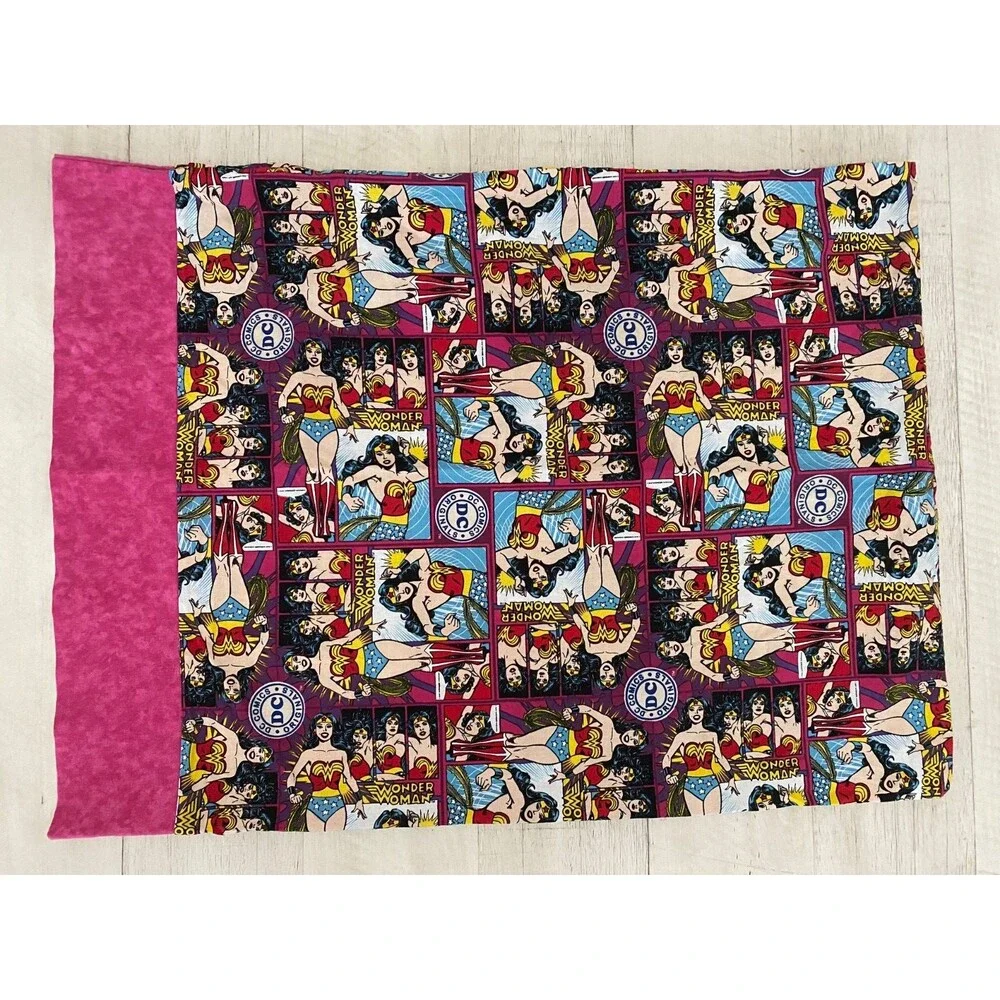 WONDER WOMAN DC Comics Standard Pillowcase PINK Superhero Bedding Cotton Stars